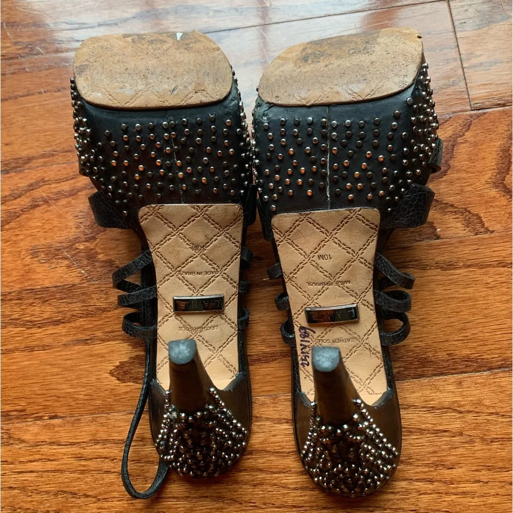 L.A.M.B. Shoes Lamb Gwen Stefani Studded Dale Black Platform Strappy Stilettos